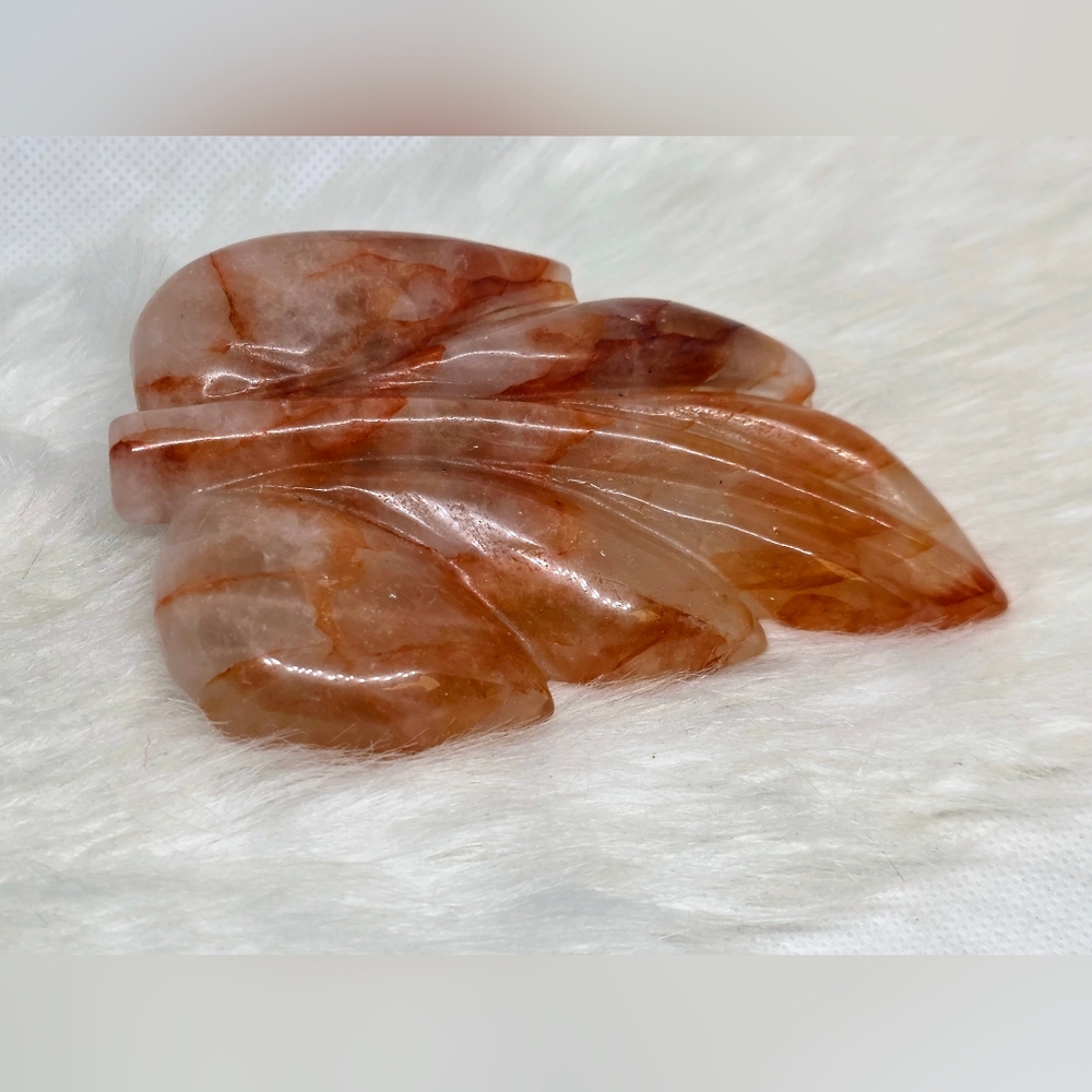Fire Quartz Leaf Carving 🍁 Hematoid Quartz Crystal Leaf Grounding Energy Decor